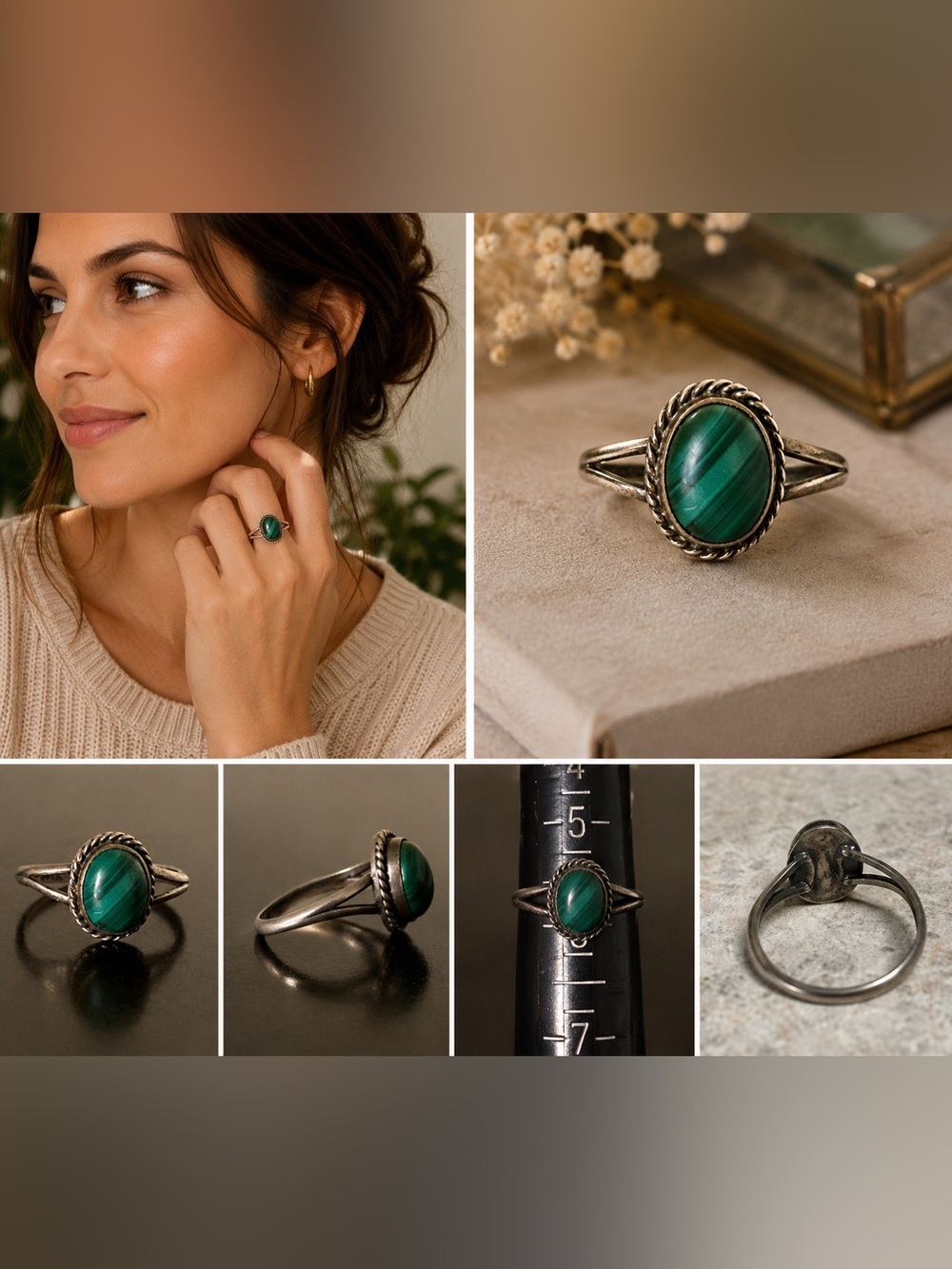 Vintage Taxco Sterling Silver Malachite Ring | Mexico | Size 5.75